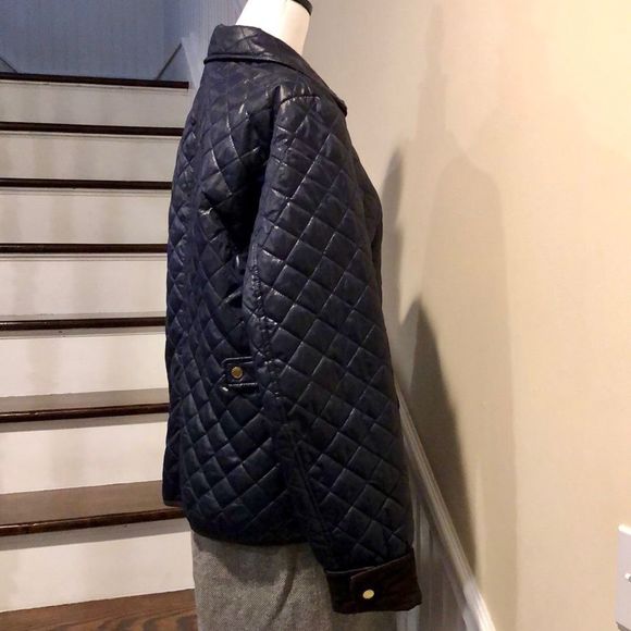 TOMMY HILFIGER Navy Quilted Jacket with Brown Corduroy Collar & Cuffs Sz XL - Picture 7 of 12